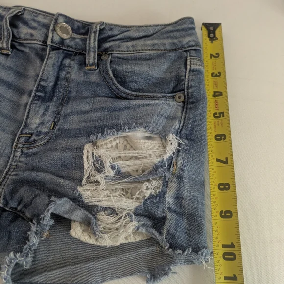 American Eagle Hi Rise Shortie Shorts 0 Distressed Next Level Stretch Women Lace - Picture 11 of 16